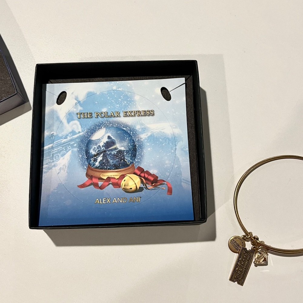 NWT Alex and Ani The Polar Express Train Gold Charm Bracelet Nickel Free Bangle - Picture 6 of 8